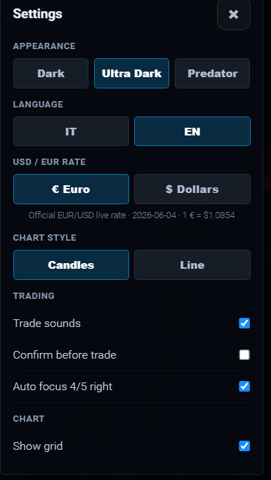 Settings panel.